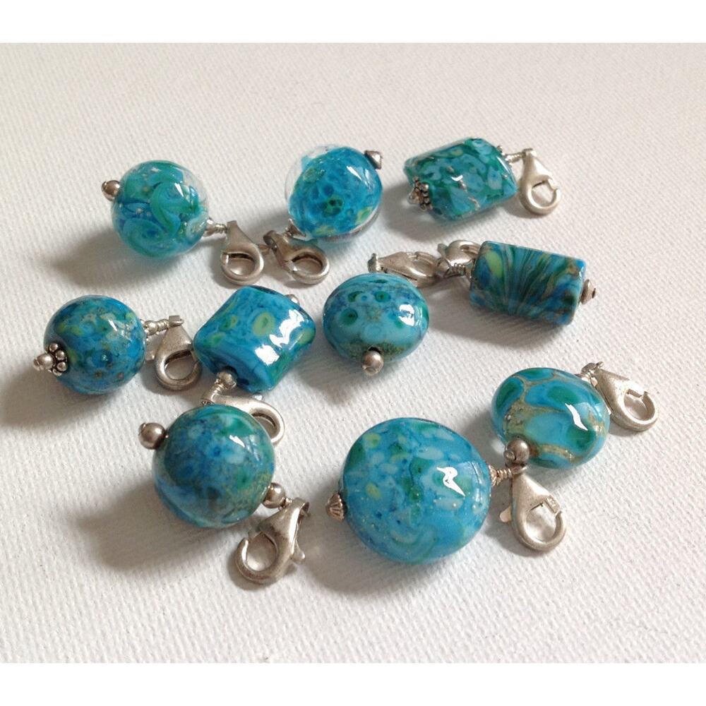 Lela Belle Hand Blown Murano Glass Beads - Set of 10 - Shades of Turquoise B22